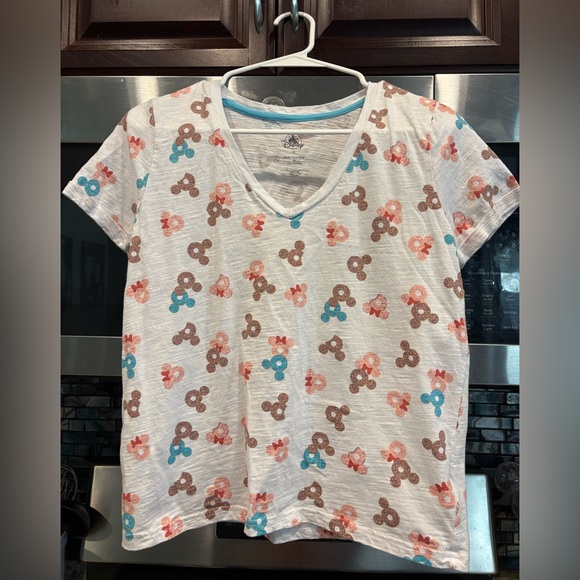 Disney Mickey & Minnie Donut V Neck Short Sleeve T Shirt Size X Small - Picture 1 of 5